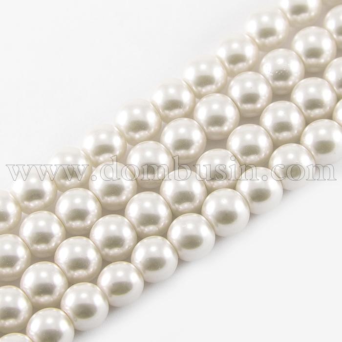 Жемчуг Бусины Стекло 4мм, Глянец, Окрашены Экокраской, Круглые, Цвет: Белый, Диаметр: 4мм, Отверстие: 1мм, около 100шт/40см/нить, (УТ100017838)