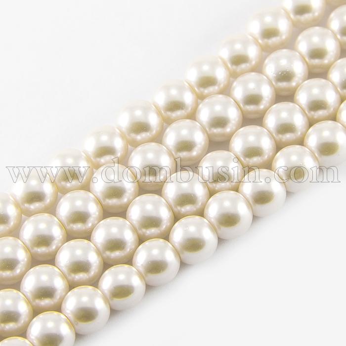 Перли Намистини Скло 6мм, Глянець, Пофарбовані Екокраской, Круглі, Колір: Старе Мереживо, Діаметр: 6мм, Отвір: 1мм, близько 72шт / 43см / нитка, (УТ100017843)