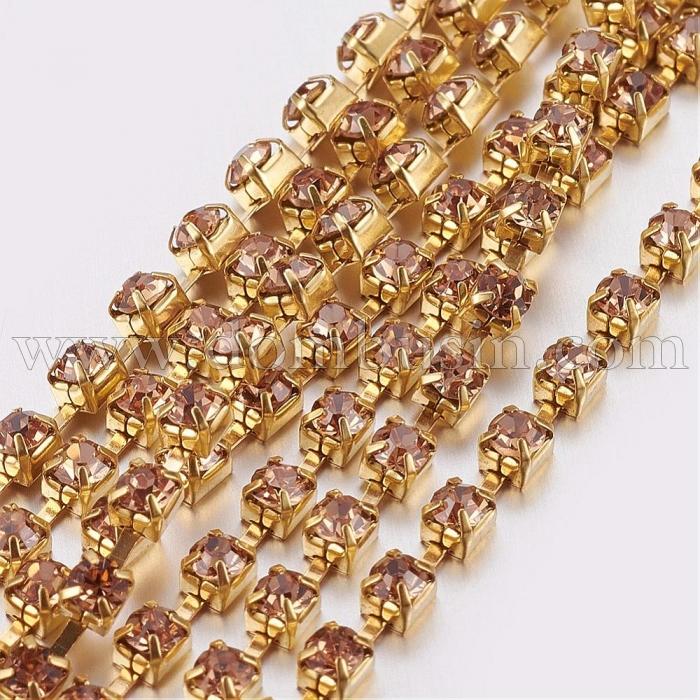 Стразовая Цепь Декоративная 2.8мм, Класс А, Цвет металла: Золото, Цвет Страз: Лайт Топаз, Ширина 2.8мм, около 285шт/1.5м, (УТ100017857)