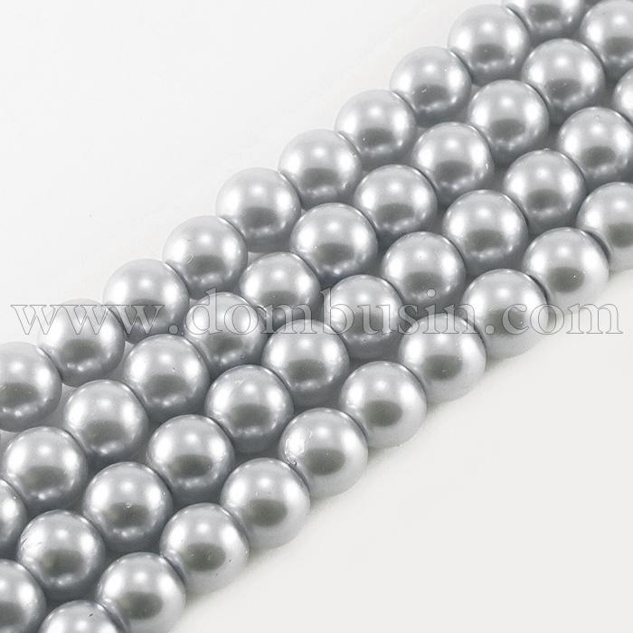 Жемчуг Бусины Стекло 4мм, Глянец, Окрашены Экокраской, на нити из смесового хлопка, Круглые, Цвет: Белый Дым, Диаметр: 4мм, Отверстие: 1мм, около 100шт/40см/нить, (УТ100017870)