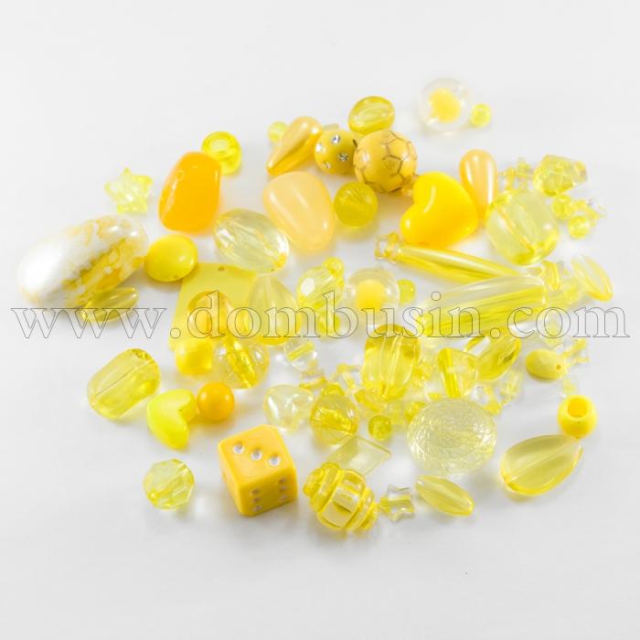 Намистини Акрил "Бомбей" Змішані Форми, Колір: Жовтий, Розмір: 5.5-28x6-20x3-11мм, Отвір 1-5мм, (УТ100017977)