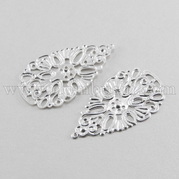 Кулон Капля, Железо, Плоский, Филигрань, Цвет: Серебро, Размер: 38x22x0.7мм, Отв. 0.8мм, (УТ100017981)