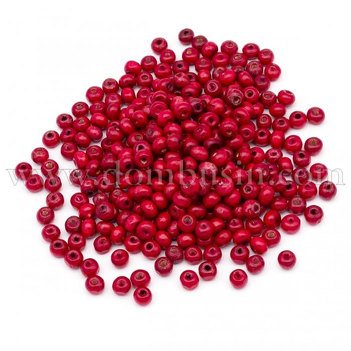 Намистини Дерево Пофарбовані, Круглі, Колір: Червоний, Розмір: 6х4-5мм, Отвір: 2 мм, ок. 680шт / 50г, (УТ100017988)