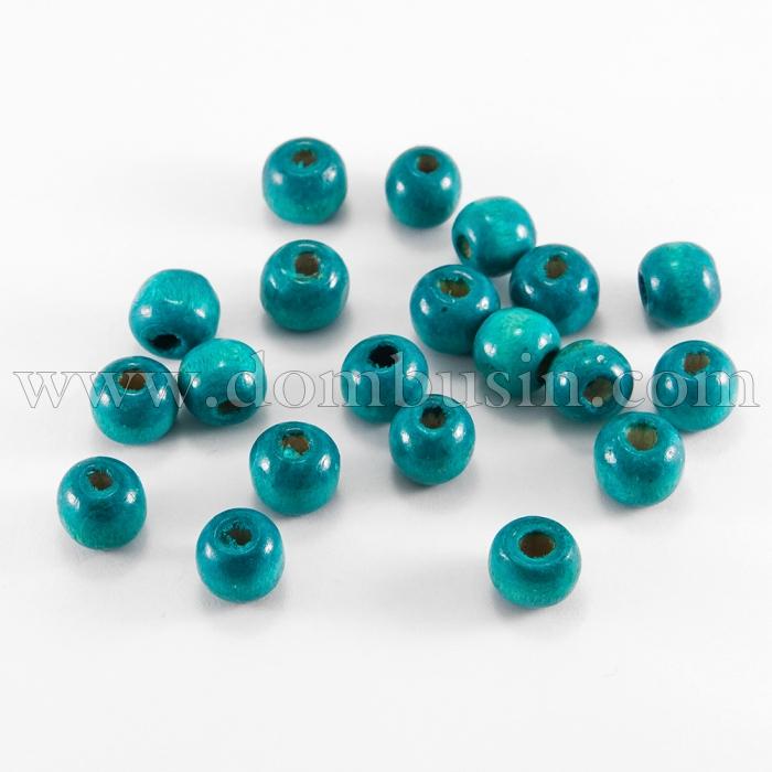 Намистини Дерево Пофарбовані, Круглі, Колір: Ціан, Діаметр: 8x7мм, Отвір: 3 мм, ок. 300шт / 50г, (УТ100017990)
