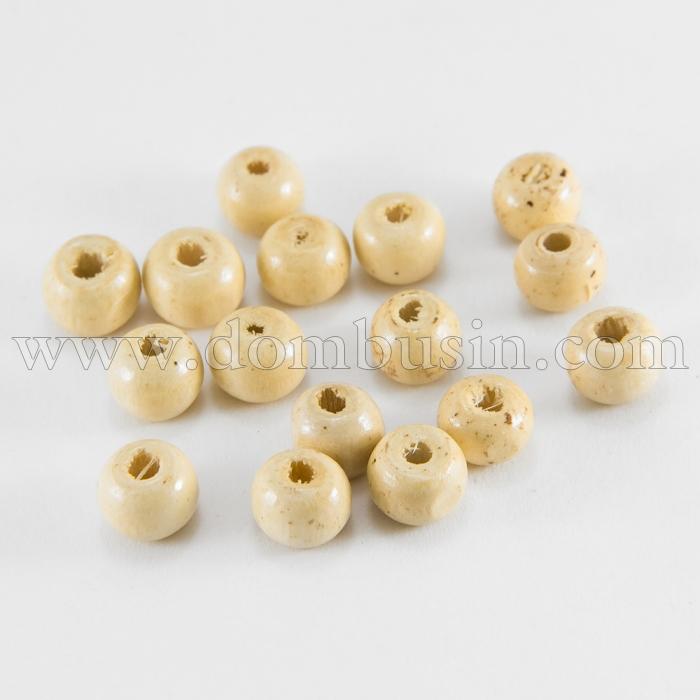 Бусины Дерево Окрашенные, Круглые, Цвет: Бежевый, Размер: 8x7мм, Отв-тие: 3мм, ок. 300шт/50г, (УТ100017993)