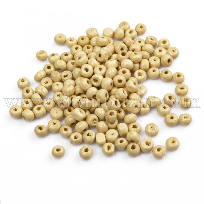 Бусины Дерево Окрашенные, Круглые, Цвет: Бежевый, Размер: 6х4-5мм, Отв-тие: 2мм, ок. 680шт/50г, (УТ100017994)