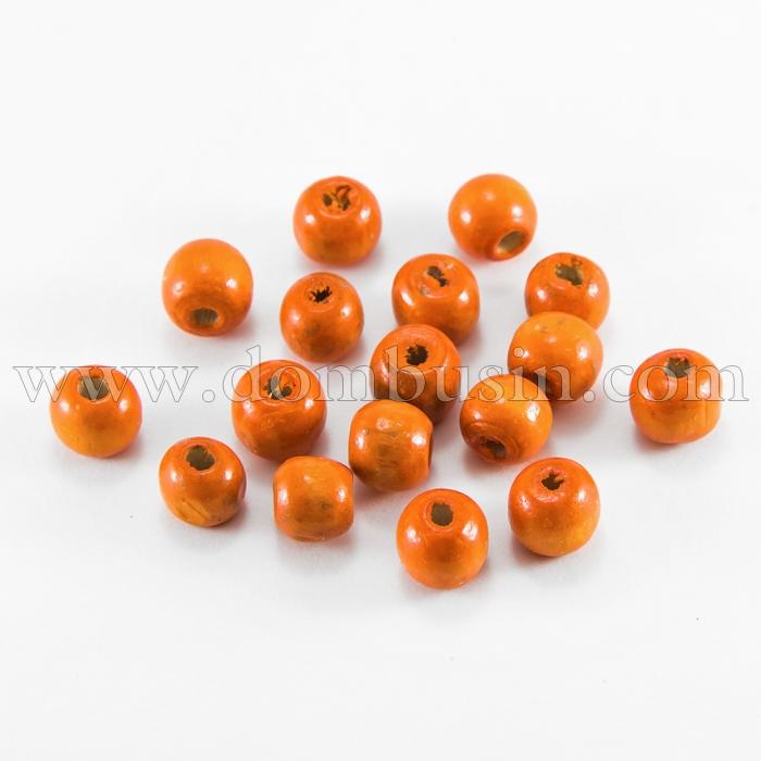 Бусины Дерево Окрашенные, Круглые, Цвет: Оранжевый, Размер: 8x7мм, Отв-тие: 3мм, ок. 300шт/50г, (УТ100018001)