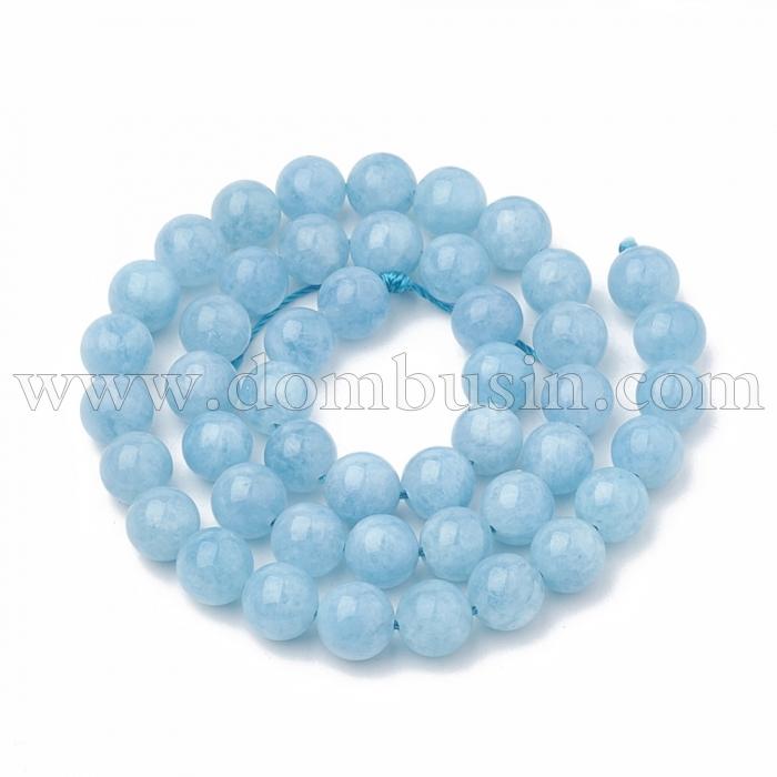 Бусины Натуральный Халцедон, На нитях, Круглые, Имитация Аквамарина, 8мм, Отверстие: 1мм, около 45шт/см/нить, (УТ100018021)