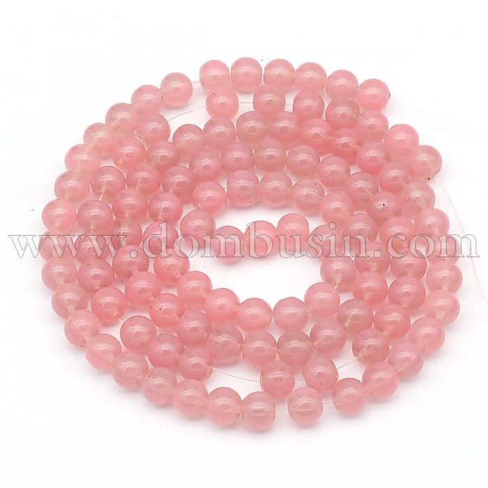 Намистини Скляні Імітація Нефриту, Круглі, Колір: Лососевий DK87, Діаметр: 8 мм, Отвір 1мм, близько 101шт / 81см / нитка, (УТ100018117)