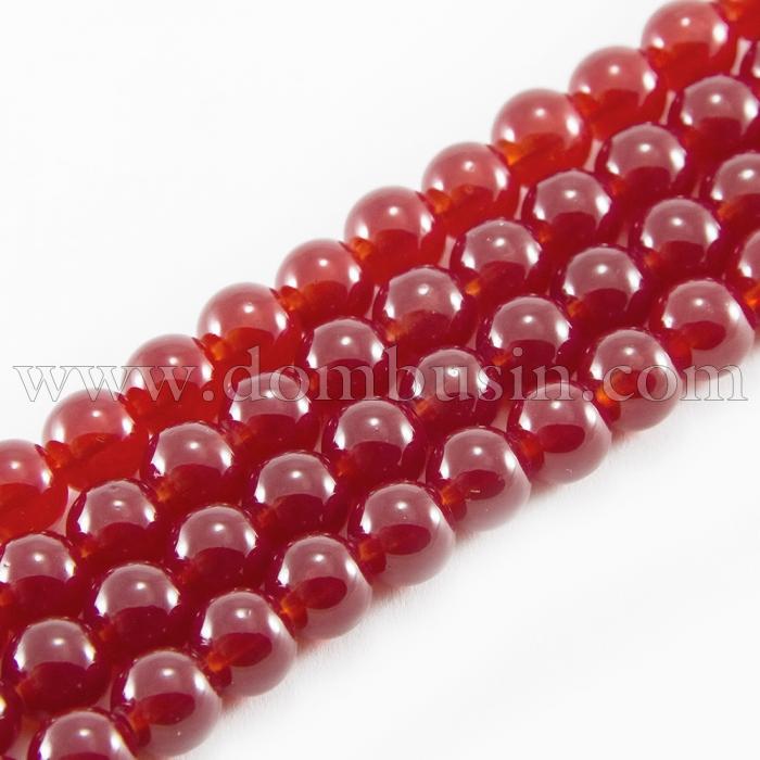 Бусины Стеклянные Имитация Нефрита, Круглые, Цвет: Вишневый DK86, Диаметр: 8мм, Отверстие 1мм, около 101шт/81см/нить, (УТ100018118)