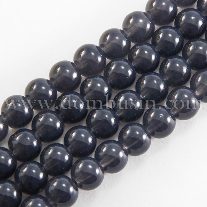 Намистини Скляні Імітація Нефриту, Круглі, Колір: Темно-сірий DK115, Діаметр: 8 мм, Отвір 1мм, близько 101шт / 81см / нитка, (УТ100018119)