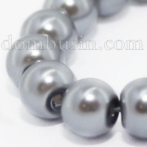 Перли Намистини Скло 4мм, Глянцеві, Круглі, Колір: Сріблястий, Діаметр: 4 мм, Отв-тя 1мм, близько 216шт / 86см / нитка, (БА000000470)