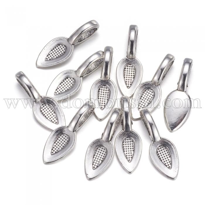 Тримач під Кабошон, Сплав, Колір: Античне Срібло, Розмір: 21х8х6мм, Отв-тя 4х6мм, (УТ100018198)