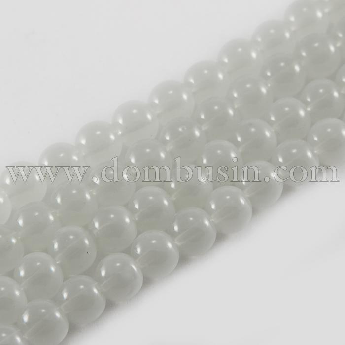 Бусины Стеклянные Имитация Нефрита, Форма: Круглая, Цвет: Талый снег DK110, Диаметр: 8мм, Отверстие 1мм, около 101шт/81см/нить, (УТ100018266)
