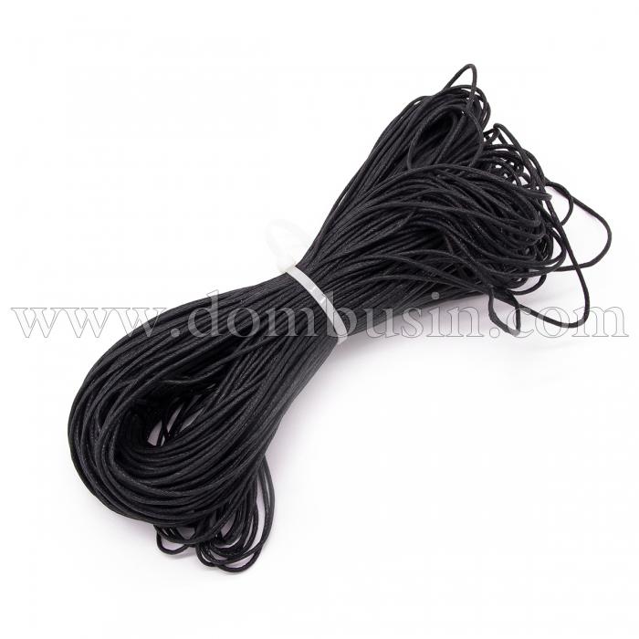 Шнур Вощеный Хлопковый для плетения, Макраме и бижутерии, Черный, 1.5мм, около 60-65м/связка, (УТ100018317)