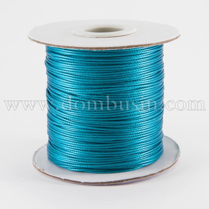 Шнур Корея Вощеный Полиэстер для плетения, Макраме и бижутерии, Темный Циан, 1мм, (УТ100018473)