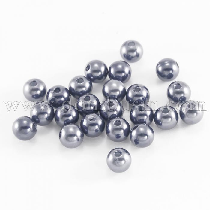 Перли Намистини Акрилові, Глянцеві, Круглі, Колір: Сірий, Розмір: Діаметр 4мм, Отвір 1мм, близько 850шт / 25г, (УТ100018759)