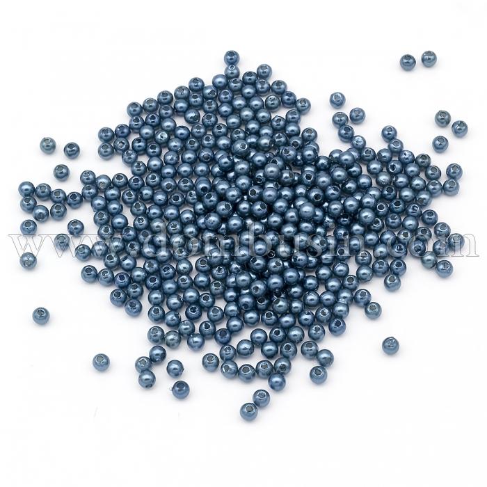 Перли Намистини Акрилові, Глянцеві, Круглі, Колір: Сіро-синій, Розмір: Діаметр 4мм, Отвір 1мм, близько 850шт / 25г, (УТ100018763)