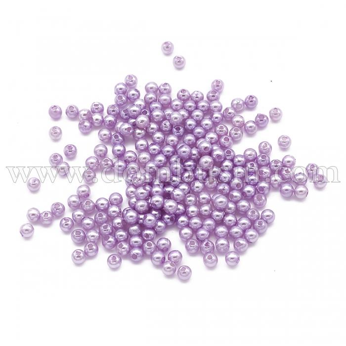 Перли Намистини Акрилові, Глянцеві, Круглі, Колір: Бузковий, Розмір: Діаметр 4мм, Отвір 1мм, близько 850шт / 25г, (УТ100018772)