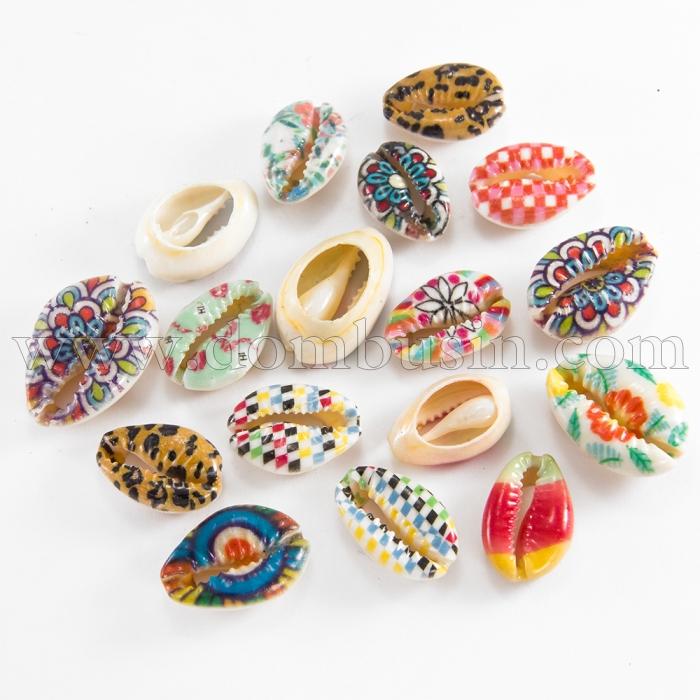Бусины Морские Ракушки Каури, с Принтом, Без Отверстия, Цвет: Микс, Размер 20-25x14-16x5-7мм, (УТ100018830)