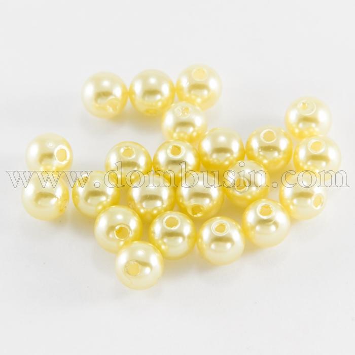 Жемчуг Бусины Пластиковые ABS, Глянцевые, Круглые, Цвет: Биск, Диаметр 6мм, Отв 2мм, около 250шт/25г, (УТ100018814)
