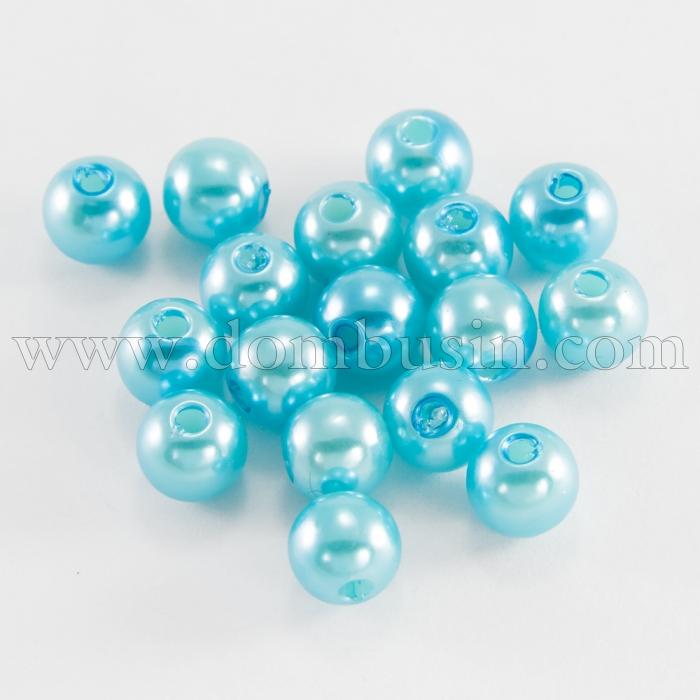 Жемчуг Бусины Пластиковые ABS, Глянцевые, Круглые, Цвет: Циан, Диаметр 8мм, Отв 2мм, около 97шт/25г, (УТ100018838)