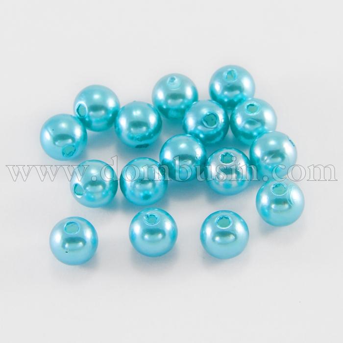Перли Намистини Пластикові ABS, Глянцеві, Круглі, Колір: Ціан, Розмір: Діаметр 6мм, Отвір 2мм, близько 250шт / 25г, (УТ100018839)