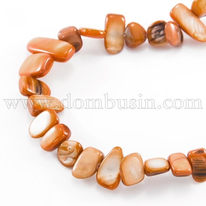 Намистини Річковий Перламутр, Самородок, Пофарбовані, Колір: Темно-оранжевий, Розмір: 6-25x4-14x3-7мм, Отвір 1мм, близько 96-100шт / нитка, (УТ100018863)