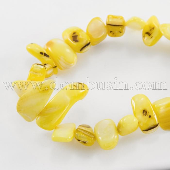 Намистини Річковий Перламутр, Самородок, Пофарбовані, Колір: Жовтий, Розмір: 6-25x4-14x3-7мм, Отвір 1мм, близько 96-100шт / нитка, (УТ100018864)