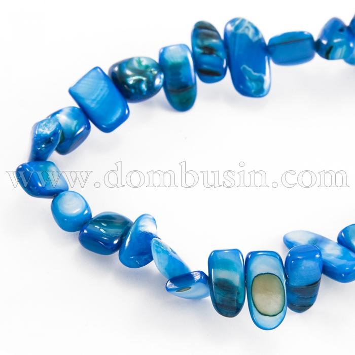 Намистини Річковий Перламутр, Самородок, Пофарбовані, Колір: Синій, Розмір: 6-25x4-14x3-7мм, Отвір 1мм, близько 96-100шт / нитка, (УТ100018865)