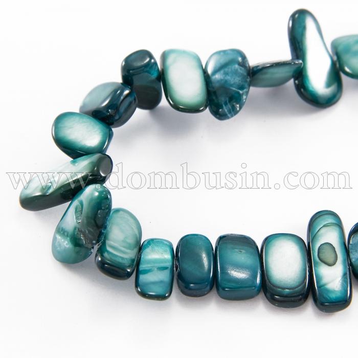 Намистини Річковий Перламутр, Самородок, Пофарбовані, Колір: Смарагдовий, Розмір: 6-25x4-14x3-7мм, Отвір 1мм, близько 96-100шт / нитка, (УТ100018866)