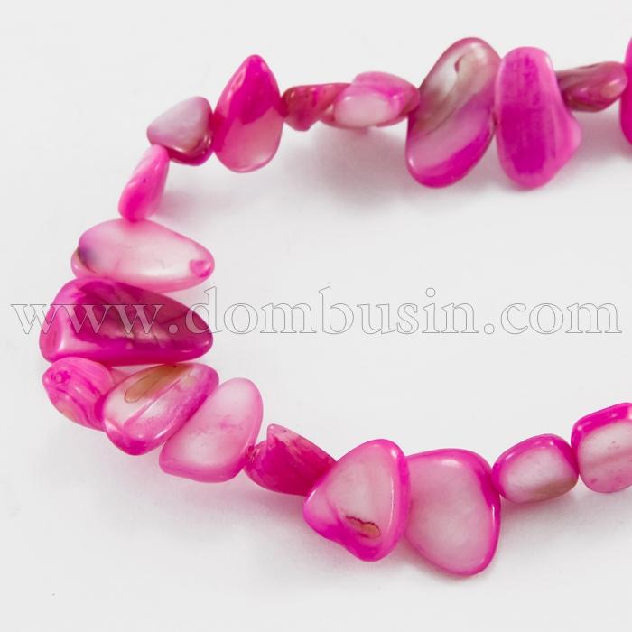 Намистини Річковий Перламутр, Самородок, Пофарбовані, Колір: Рожевий, Розмір: 6-25x4-14x3-7мм, Отвір 1мм, близько 96-100шт / нитка, (УТ100018870)