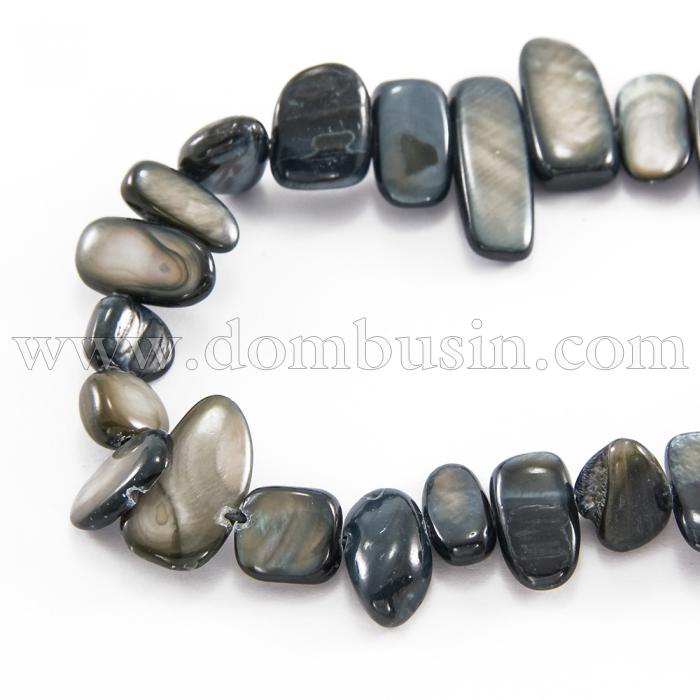 Намистини Річковий Перламутр, Самородок, Пофарбовані, Колір: Сіро-синій, Розмір: 6-25x4-14x3-7мм, Отвір 1мм, близько 96-100шт / нитка, (УТ100018872)