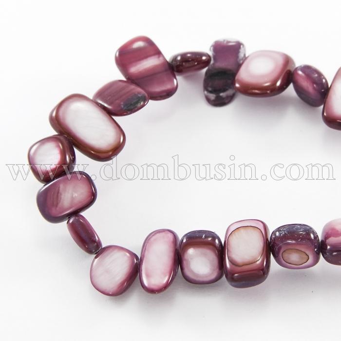 Намистини Річковий Перламутр, Самородок, Пофарбовані, Колір: Лавандовий, Розмір: 6-25x4-14x3-7мм, Отвір 1мм, близько 96-100шт / нитка, (УТ100018876)