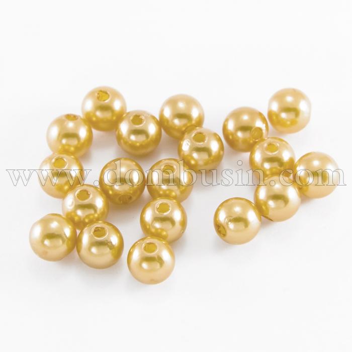 Перли Намистини Акрилові, Глянцеві, Круглі, Колір: Шампанське, Розмір: Діаметр 6мм, Отвір 1.5мм, близько 230шт / 25г, (УТ100018887)