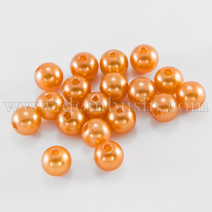 Перли Намистини Акрилові, Глянцеві, Круглі, Колір: Світло-помаранчевий, Розмір: Діаметр 4мм, Отвір 1мм, близько 850шт / 25г, (УТ100018909)