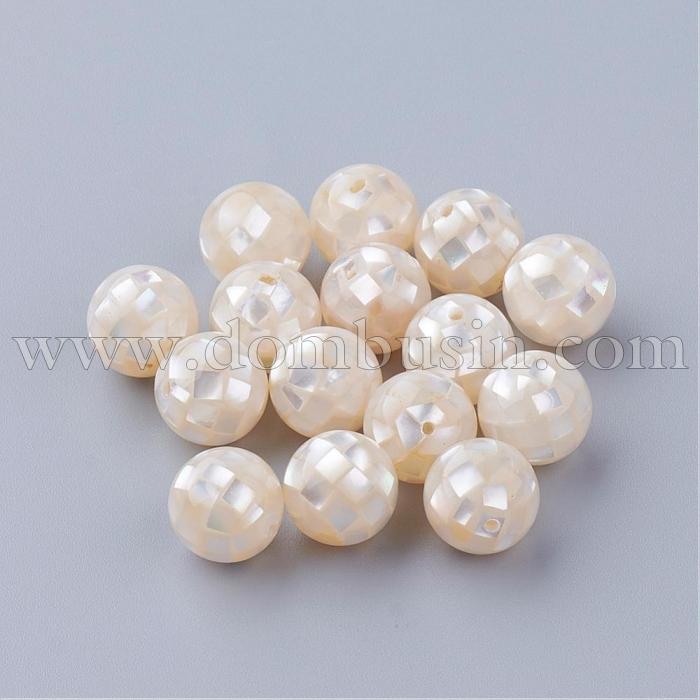 Бусины Морской Перламутр, Круглый, Цвет: Белый, Размер: 12мм, Отверстие: 1мм, (УТ100018914)