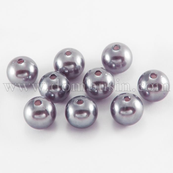 Перли Намистини Акрилові, Глянцеві, Круглі, Колір: Сірий, Розмір: Діаметр 14мм, Отвір 2.3мм, близько 18шт / 25г, (УТ100018762)