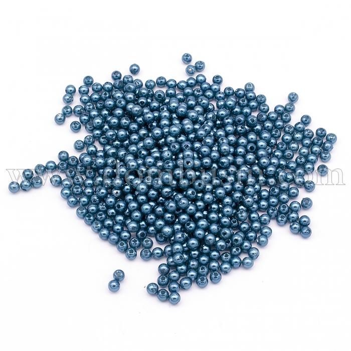 Перли Намистини Акрилові, Глянцеві, Круглі, Колір: Синій, Розмір: Діаметр 4мм, Отвір 1мм, близько 850шт / 25г, (УТ100018966)
