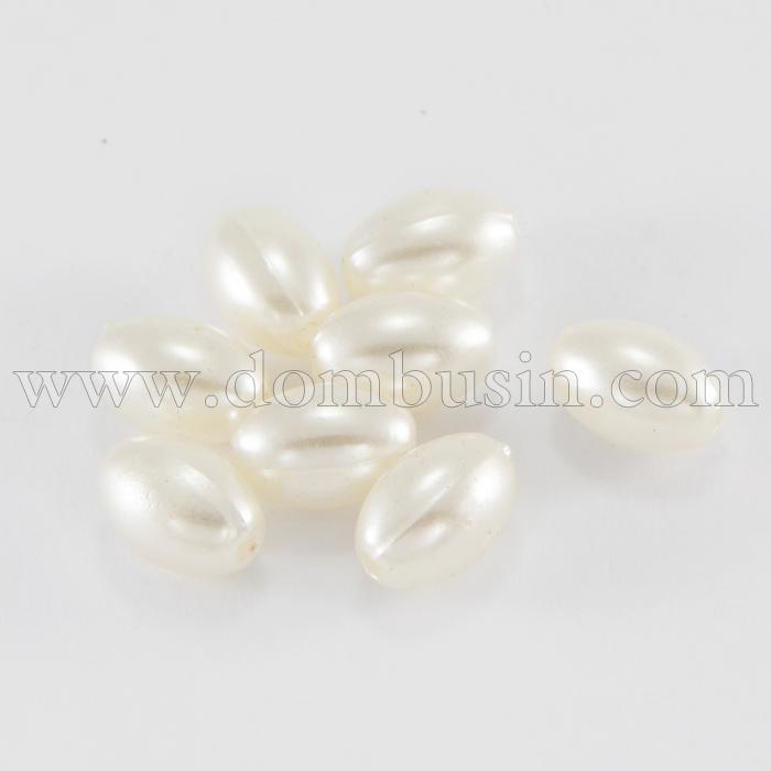 Жемчуг Бусины Пластиковые ABS, Глянцевые, Рис, Цвет: Античный Белый, Размер: 11х7,5мм, Отв-тие: 1мм, около 70шт/25г, (УТ100018967)