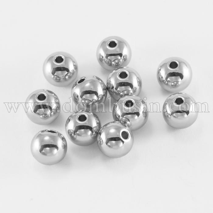 Намистини, Еко Латунь, Круглі, Колір: Платина, Розмір: 5мм, Отвір 2мм, (УТ100019009)