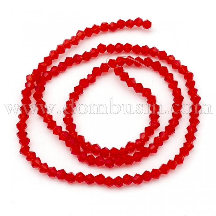 Намистини Австрійський Кришталь Клас АА, Імітація, Біконус, Гальваніка АВ-колір, Колір: Червоний, Розмір: 3х3мм, Отвір: 0.8мм, близько 140шт / 42см / нитка, (УТ100019055)