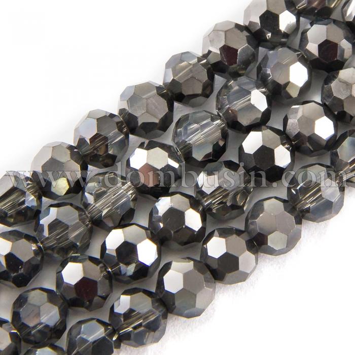 Бусины Стекло с Гальваникой, Граненые, Полупокрытие, Круглые, Цвет: Черный, Диаметр 4мм, Отв. 1мм, около 100шт/40см/нить, (УТ100019065)