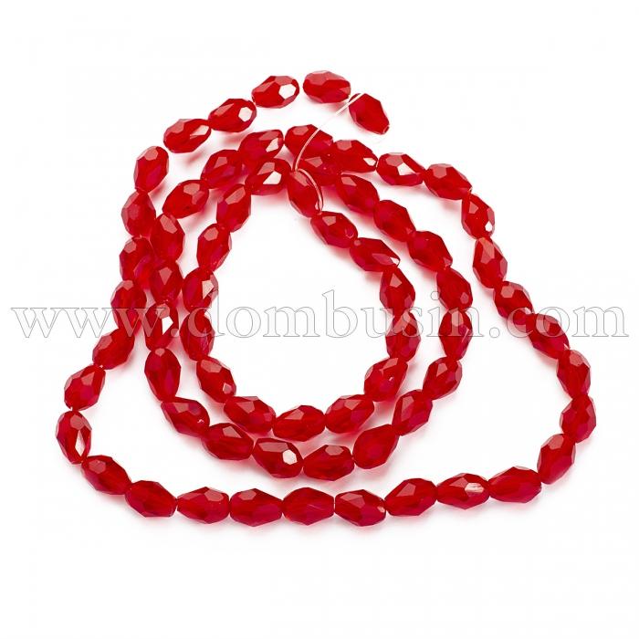 Бусины Стекло Капля, Прозрачные, Граненые, Красный, 8х6мм, Отв-тие: 1мм, около 62шт/43.5см/нить, (УТ100019172)