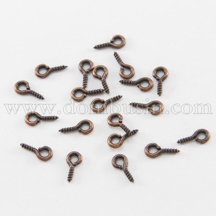 Держатели Винтовые Штифты с Петлей, для Бусин с Полуотверстием, Железо, Цвет: Медь, Размер: 8х4х1мм, Отверстие 2мм, (УТ100019138)
