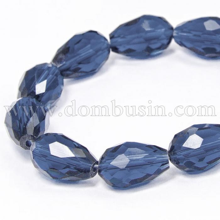 Бусины Стекло Капля, Прозрачные, Граненые, Цвет: Берлинская лазурь, Размер: 8х6мм, Отв-тие: 1мм, около 72шт/56см/нить, (УТ100019179)