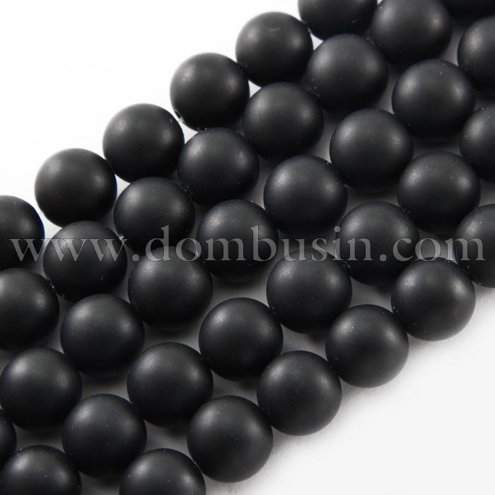 Бусины Натуральный Черный Агат, Круглые, Окрашенные, Класс А, Цвет: Черный, Диаметр: 12мм, Отв. 1мм, около 33шт/39см/нить, (УТ100019222)
