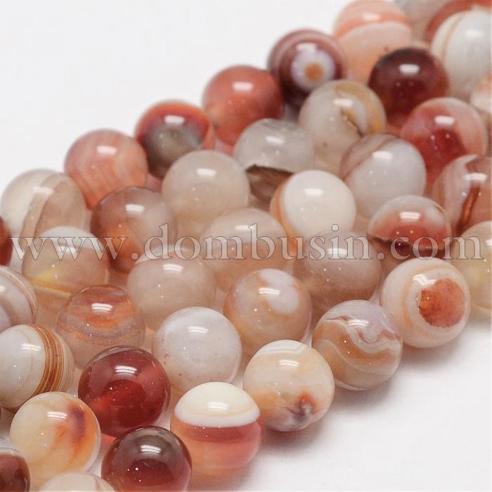 Бусины Натуральный Сардоникс, Круглые, Класс А, Цвет: Светло-лососевый, Диаметр: 8мм, Отв. 1мм, около 47шт/37см/нить, (УТ100019245)