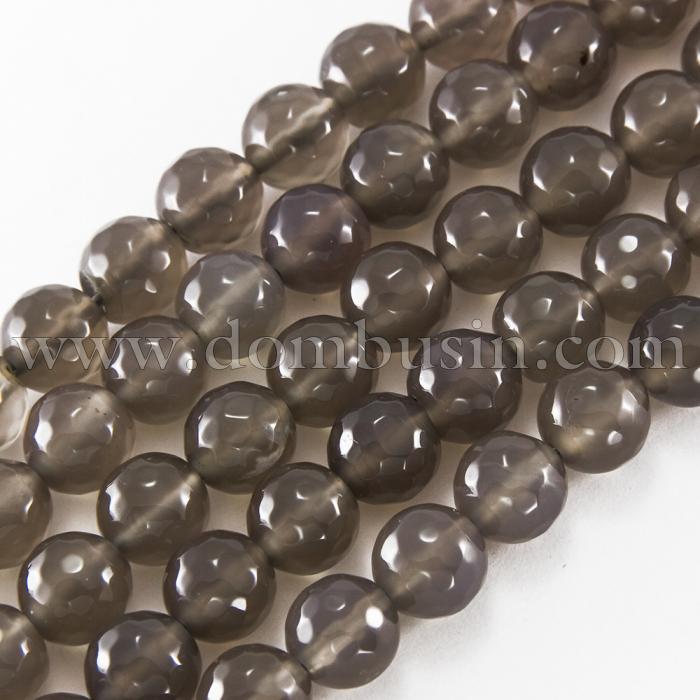 Бусины Натуральный Агат, Круглые, Граненые, Класс А, Цвет: Сиренево-серый, Диаметр: 10мм, Отв. 1мм, около 37шт/38см/нить, (УТ100019254)