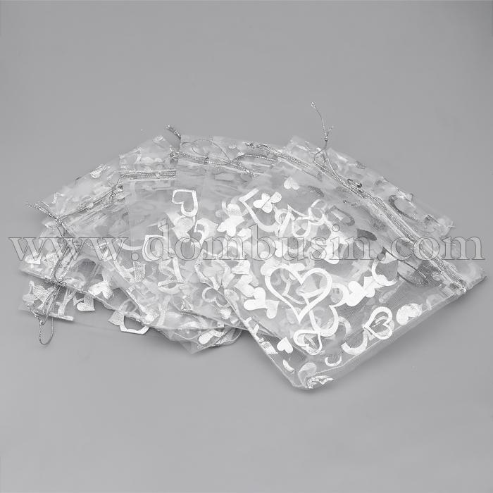 Подарунковий Мішечок з Органзи, Прозорий, Сріблястий, 14x10см, (УТ100019259)